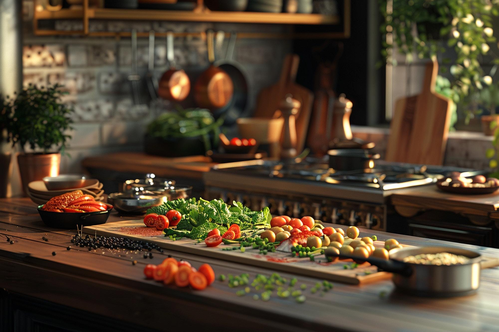 Interno dell'atelier gastronomico con tavolo di lavoro